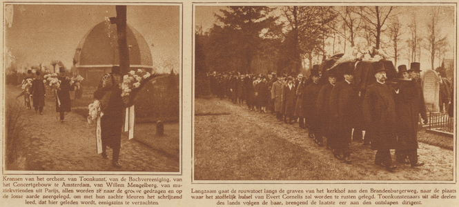 873802 Collage van 2 foto's betreffende de begrafenis van Evert Cornelis (1884-1931), organist en dirigent van het ...